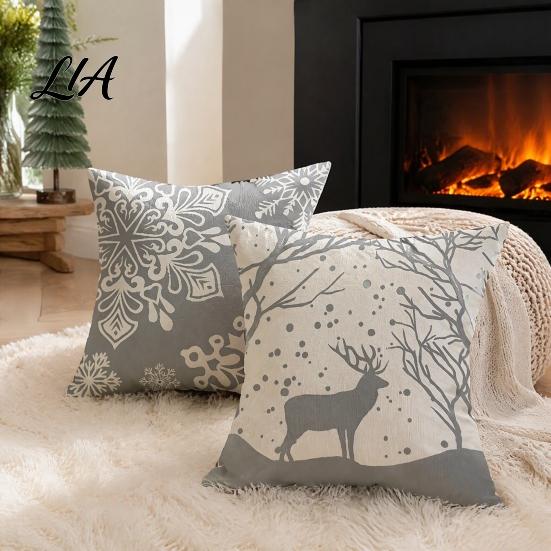 Christmas Cushion Covers for Sofa Snowflake Cover, Holiday Throw Pillow Case, 18x18 Easy Change Inch Decorative Cover Farmhouse Home Winter