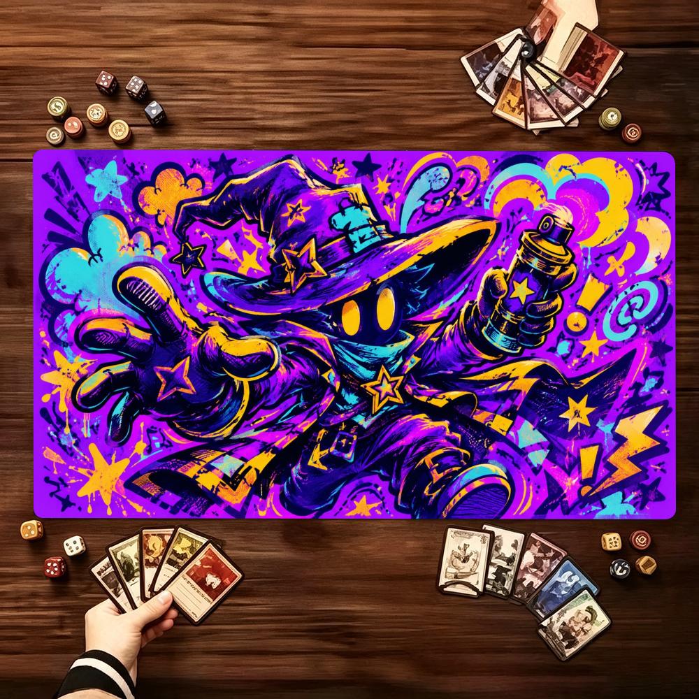 Vintage Celestial Wizard Pattern Large Game Playmat Non Slip Rubber Table Mat Stitched Edge For Card Game Laptop Gaming