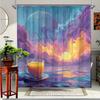 1pc Stunning Sunrise Coffee Bath Curtain with Colorful for Galaxy Design, Perfect Bathroom Decor, Polyester Fabric,