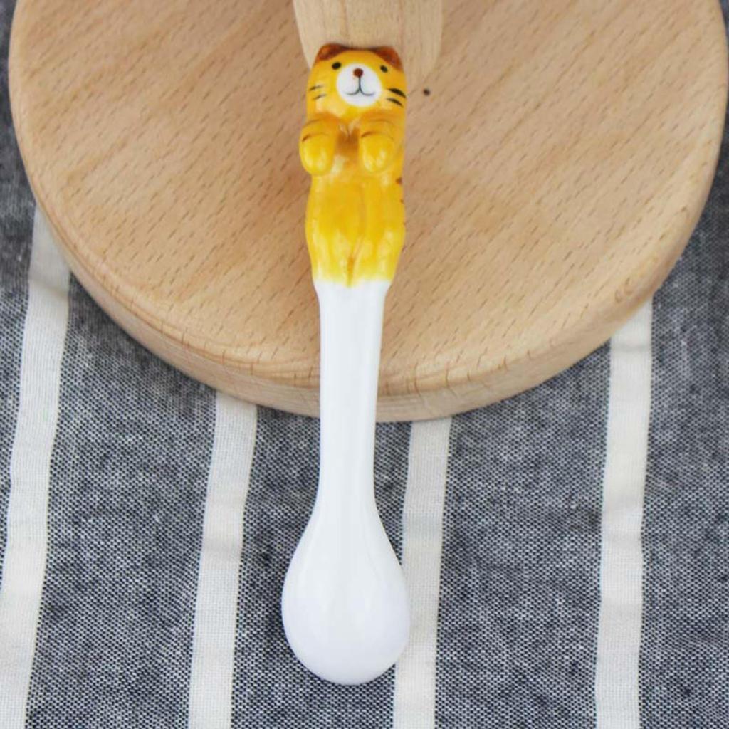 Spoon Cute Ceramic Cat Head Spoon, Lovely Ice Dessert for Stirring and sugar