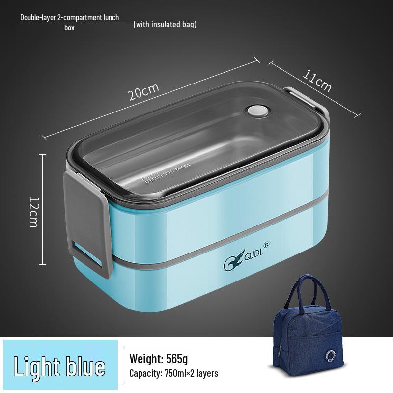 Bento Lunch Box a Doppio Strato in Acciaio Inossidabile, Contenitore Adatto al Microonde per Ufficio e Studenti