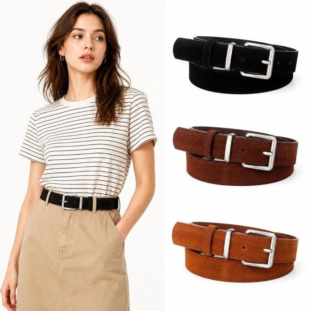 Alloy Buckle Suede Belt Faux Suede Decorative Belt Fashion Ladies Belt  Casual Outfit