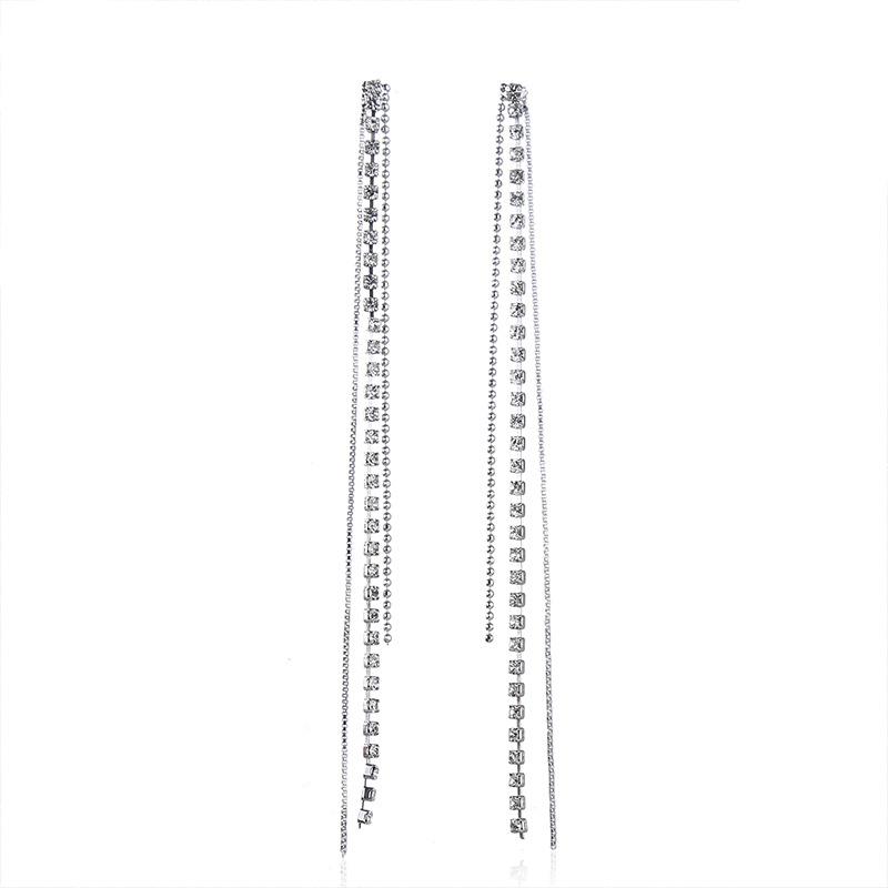 New Korean version fashion crystal earrings temperament tassel long stud earrings niche S925 silver earrings
