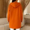 Women's Fashionable Solid Color Long Sleeved Loose Hooded Pocket Button Warm Jacket