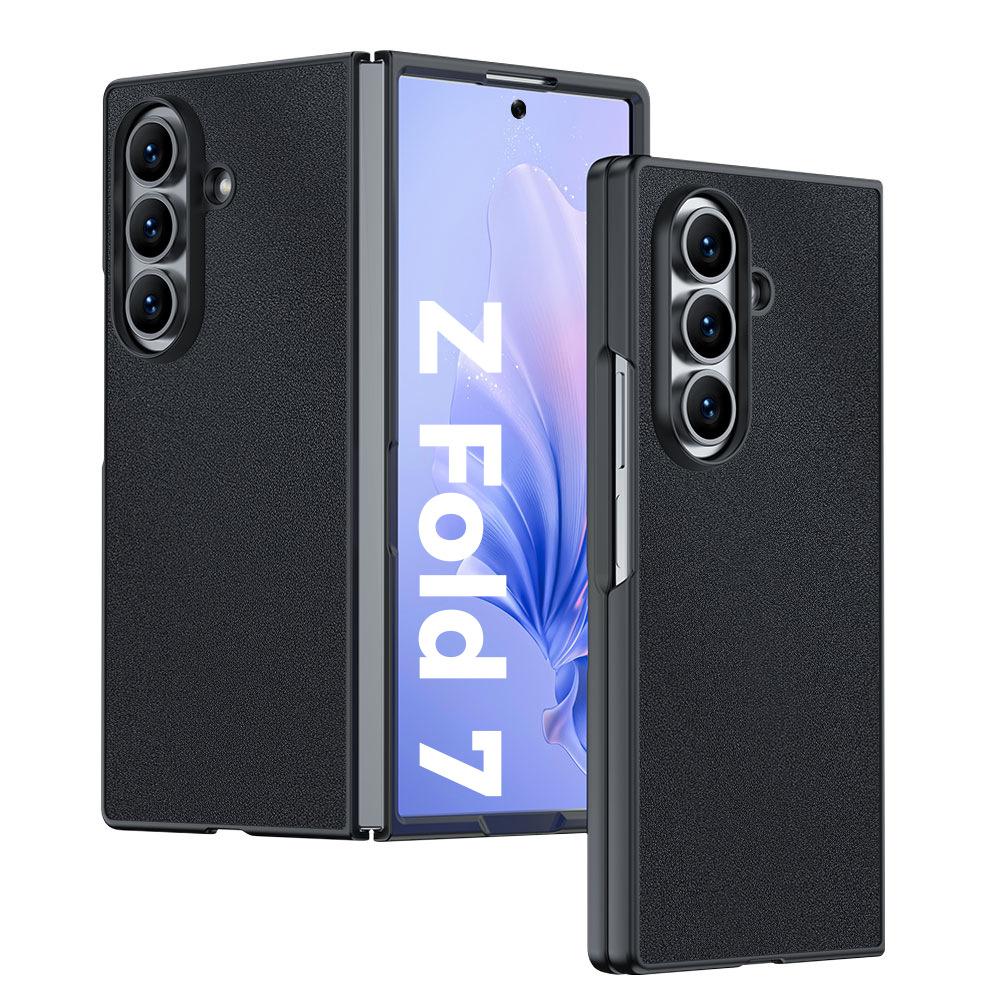 Applicable To Samsung ZFold7 Mobile Phone Case Plain Leather Lamb Leather Anti-drop Folding Business Ultra-thin ZFold6 Protective Case