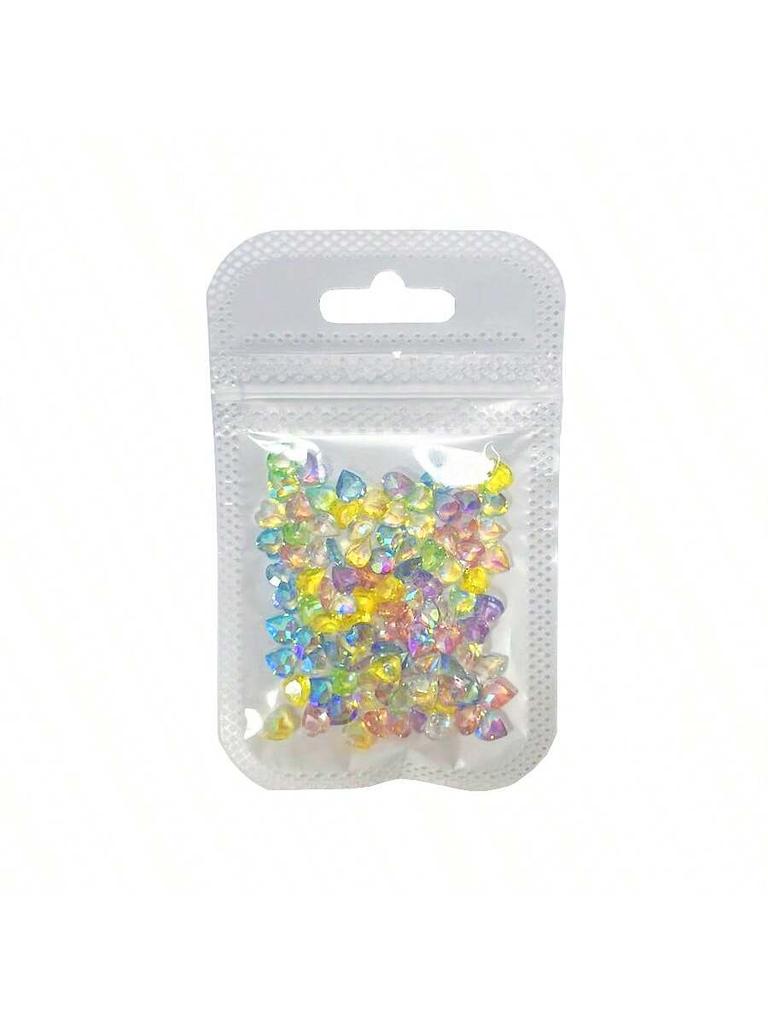 100Pcs Aurora Mixed Color Rhinestones, Holographic Ice Cube Hearts Nail Art Decorations for Dazzling Manicures