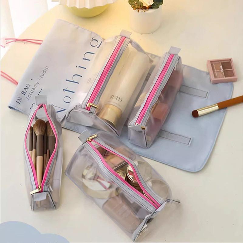 Organizzatore per Trucco da Viaggio con Design Pieghevole e Scomparti Staccabili per Uso Portatile