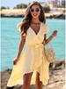 2026 Summer Asymmetrical V-Neck Beach Dress – Women's Vacation Style