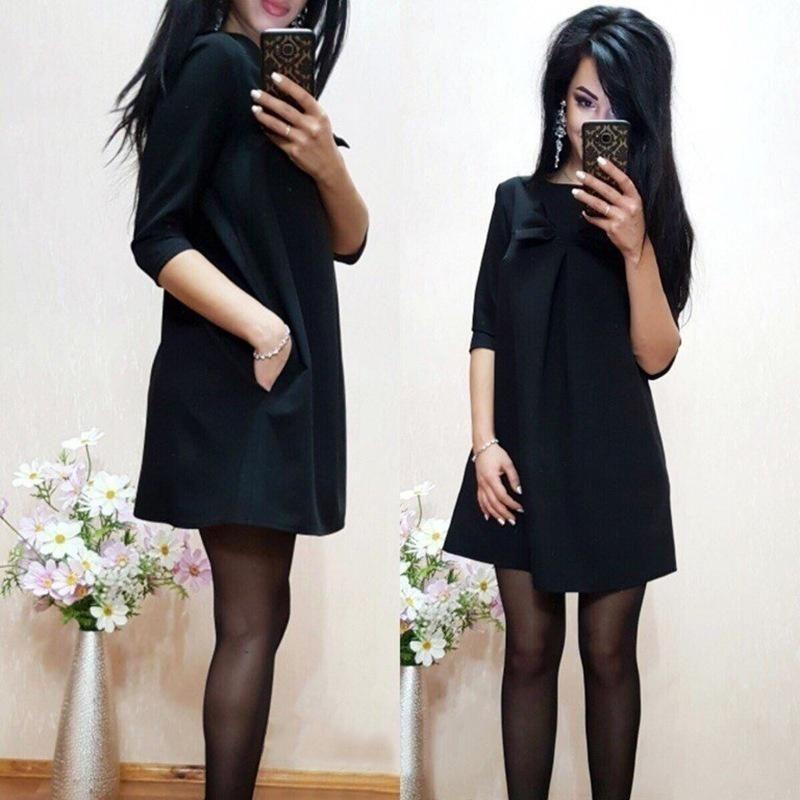 Elegant Cotton Blend Solid Color Dress With Sweet Bow Design For Stylish Commuters