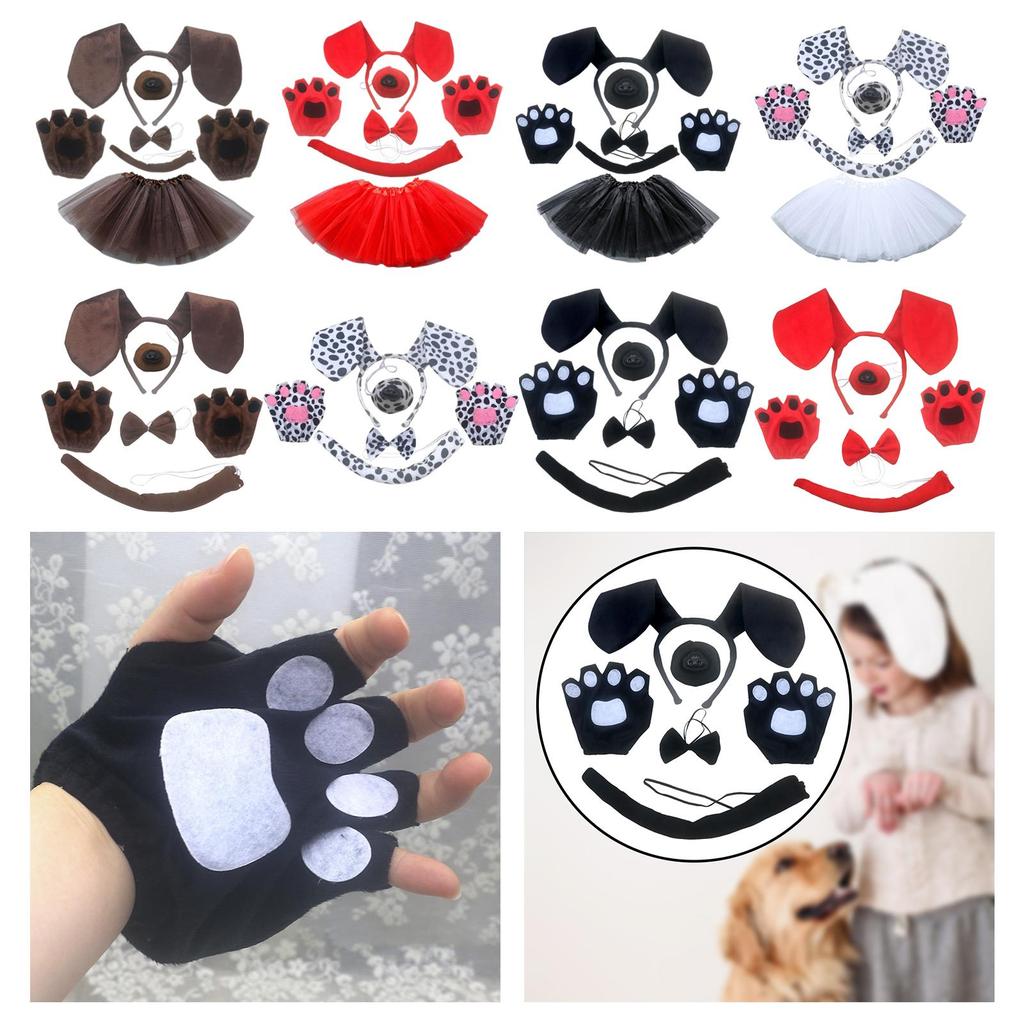 Dog Ears Headband and Long Tail Cosplay Props Bowtie Dogs Nose Gifts Costume Accessories Animal Ears Headband for Kids