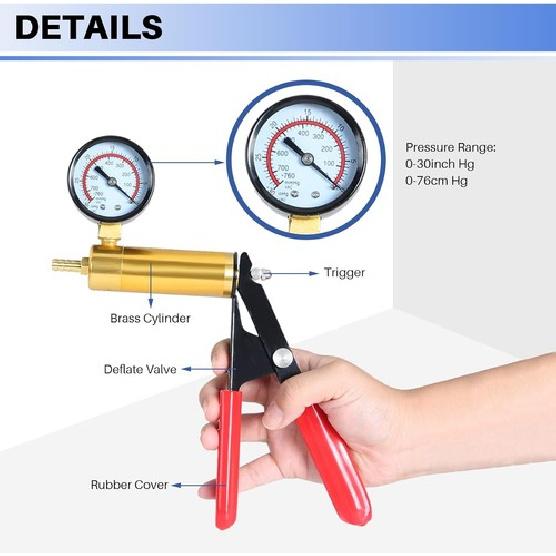 Hand Held Vacuum Pump Tester Set Vacuum Gauge and Brake Bleeder Kit -Blue