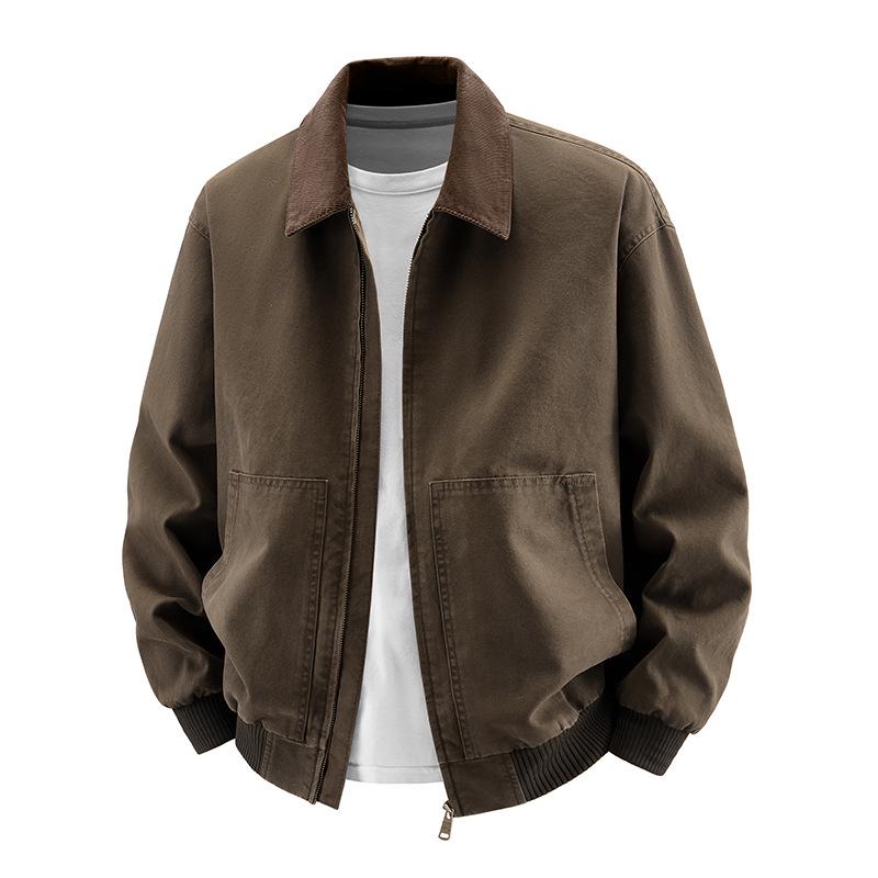2026 Men's Pure Cotton Lapel Jacket: Trendy American Casual Workwear Style for Spring and Autumn.