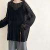 2024 Spring and Autumn New Lazy Wind Loose Long Sleeve Fashion Hollowed-out Slit Knitted Blouse