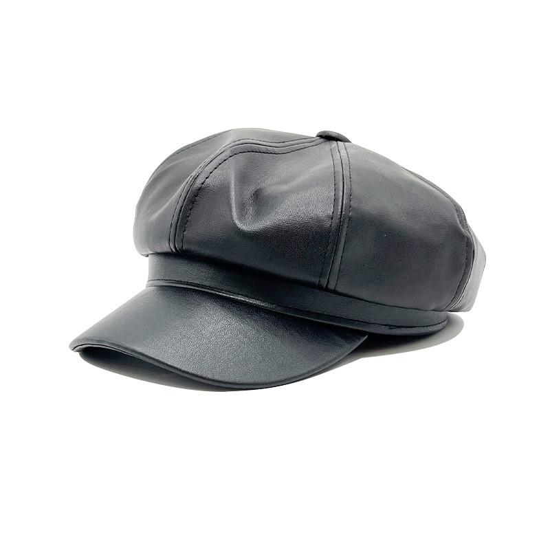 Solid Color Pu Leather Octagonal Beret Outdoor Breathable Hat Protection Sun