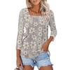 Women's 3/4 Sleeve Square Neck Floral Shirt Casual Loose Tunic Top
