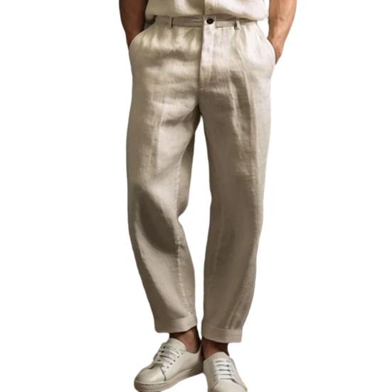 Men's Straight Leg Pants Solid Color Casual Trousers Breathable Loose Fit Pants with Reinforced