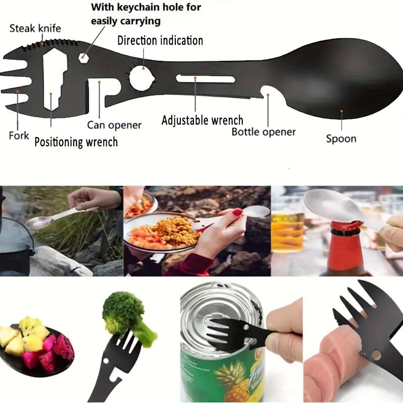 10in 1 stainless steel multifunctional tool spoon - including bottle opener, serrated knife, wrench, and direction indicator - compact design suitable