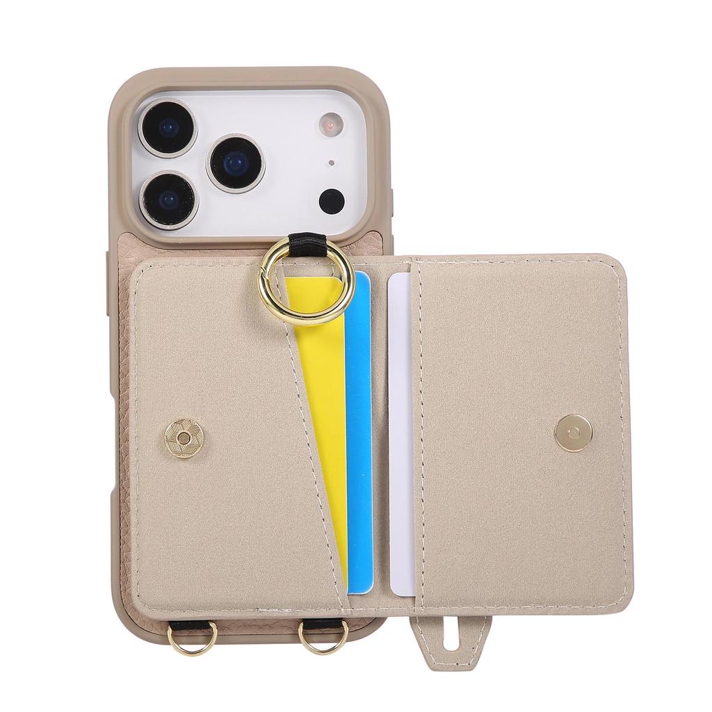 Lychee Pattern Wrist Strap Card Holder Case for iPhone 17 Pro/Pro Max