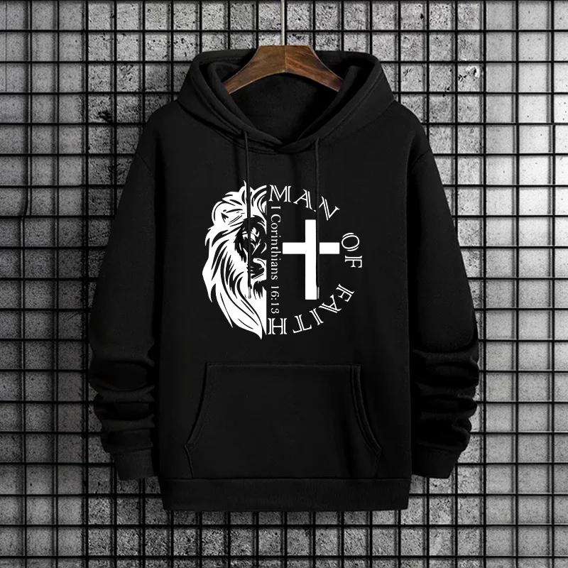 Male Trendy Casual Hoody 2025 Urban Chic Fall Winter Pullover Man of Faith Hoodies Streetwear Fashion Hip Hop Hooded Sweatshirt