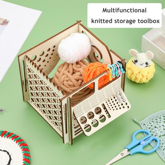 Multifunctional Yarn Bowl All in One Wooden Yarn Storage Box Knitting Needle Holder Yarn Dispenser for Crochet Knitting Lovers
