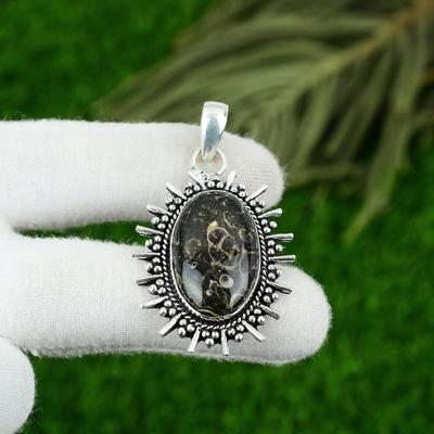 Sterlingsilber Natürlicher Turritella-Fossil Schwester Handgefertigt Neu Anhänger Schmuck