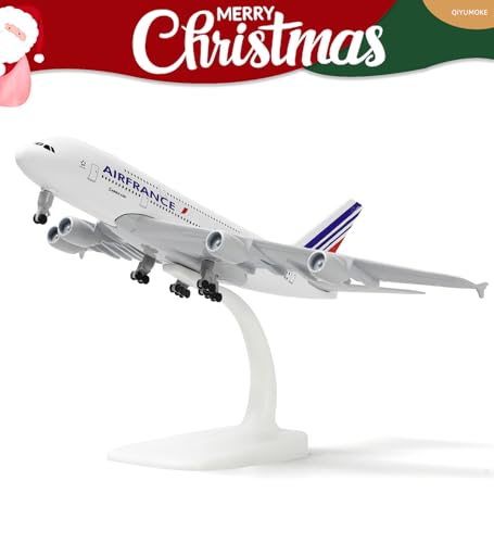QIYUMOKE A380 France 1/300 Diecast Metal Airplane Model - A380 Sky Jumbo A380 Model Airplane with Stand (7.5" Long) for Aviation Enthusiast Gift or Di