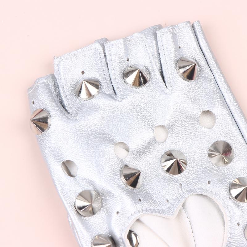 Stage Performance Leather Women Man Half-Finger Rivet Gloves Nightclub Dance Fashion Punk Hip-Hop Half Finger Mittens