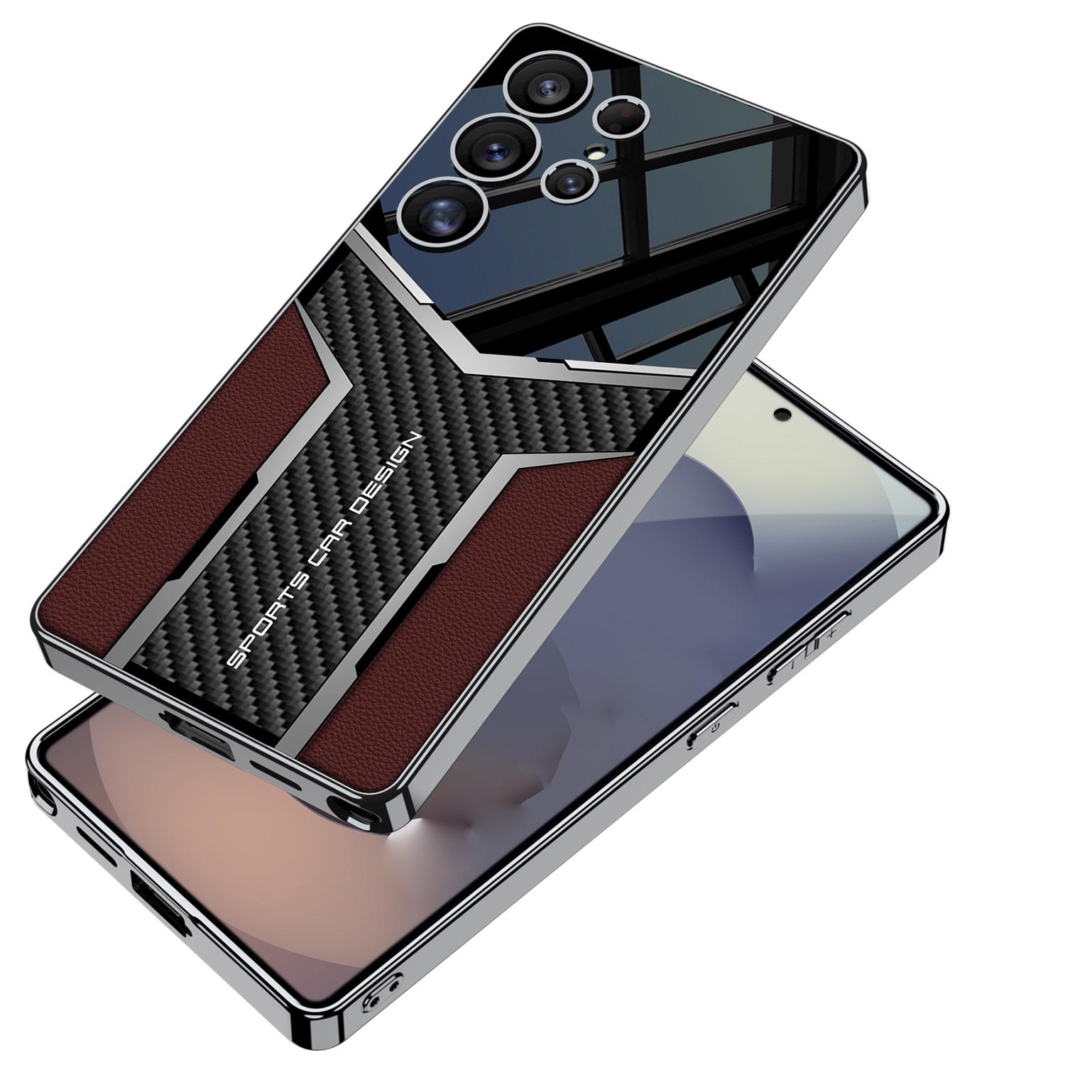 

For Samsung Galaxy S25 Ultra Case Carbon Fiber Pattern Electroplating Edge PU+TPU+PC Phone Back Cover Black