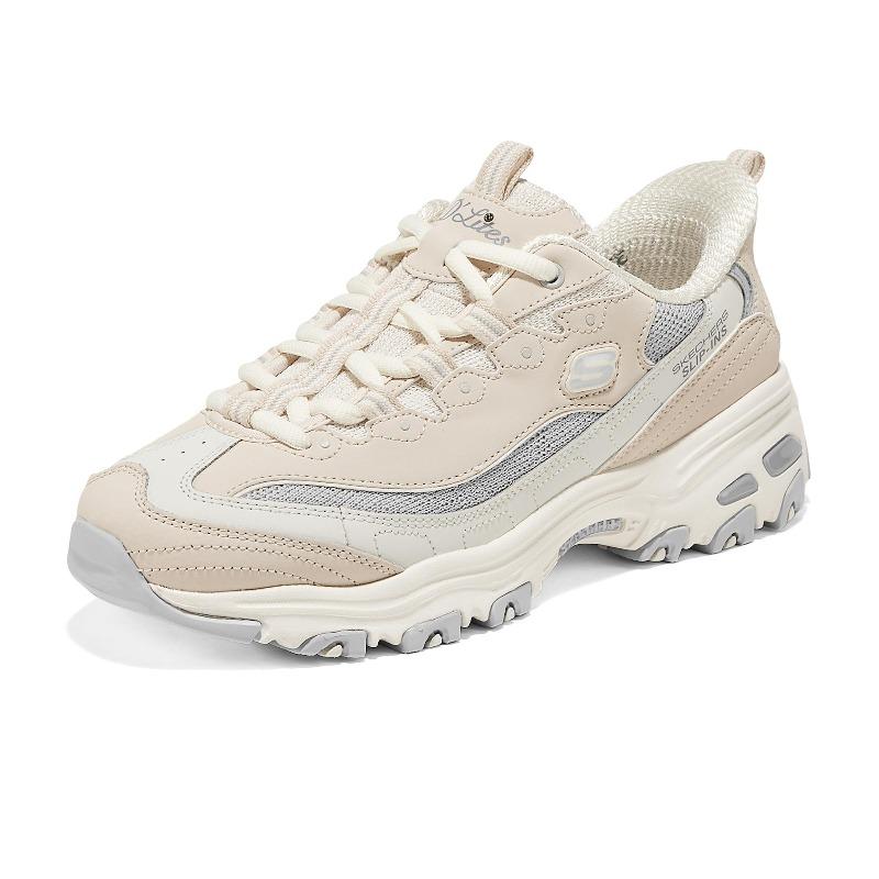Skechers D'Lites 1.0 Smooth Nostalgia Women Beige Low Top Casual Shoes Comfortable Soft 150537-NTGY