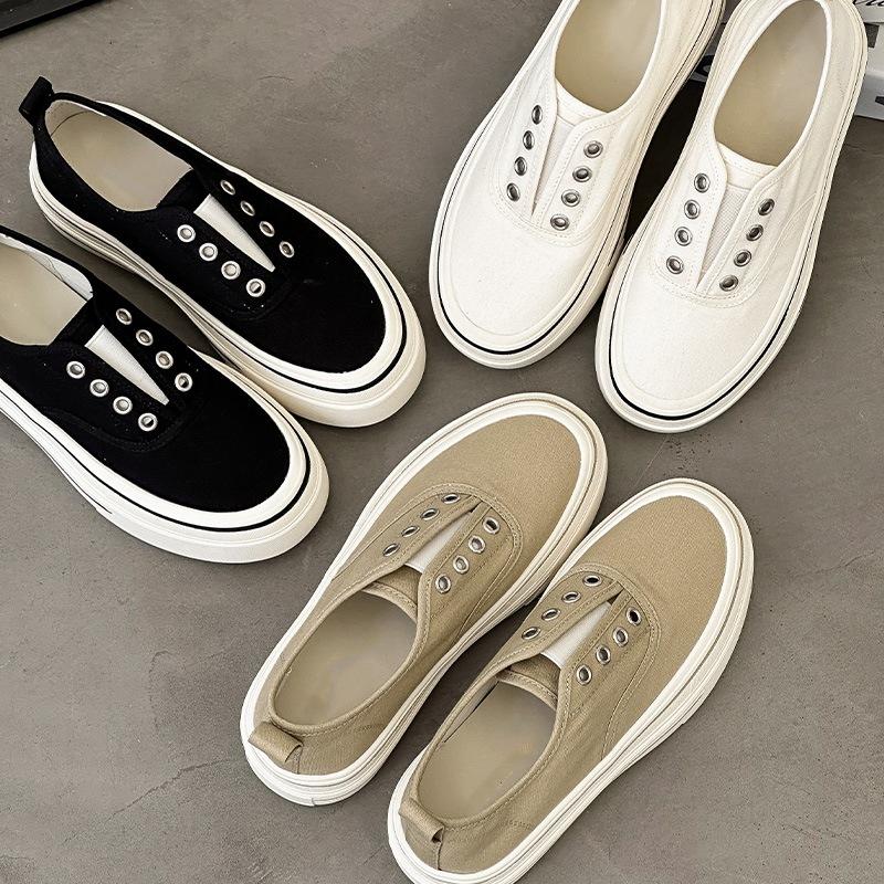 Fisherman shoes women's 2025 spring and summer thin lightweight breathable platform canvas shoes classic versatile lazy one pedal ins