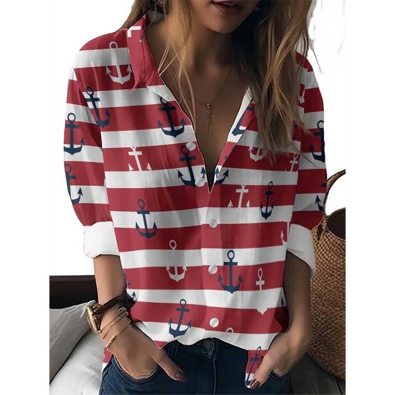 New Large Size Lapel Women's Shirts Butterfly Pattern Women's Button Down Shirts Fashionable Women's Temperament Women's Shirts