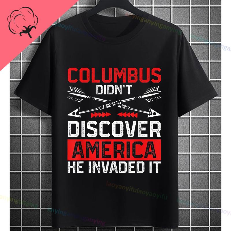 Funny Historical Columbus Voyage Graphic Tshirt Pure Cotton Short Sleeve Crewneck Tee for History Buffs Everyday Casual Wear