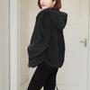 Warm Lamb Wool Jacket Women Loose Hooded Sweater Solid Color Double Sided Coral Velvet Zippered