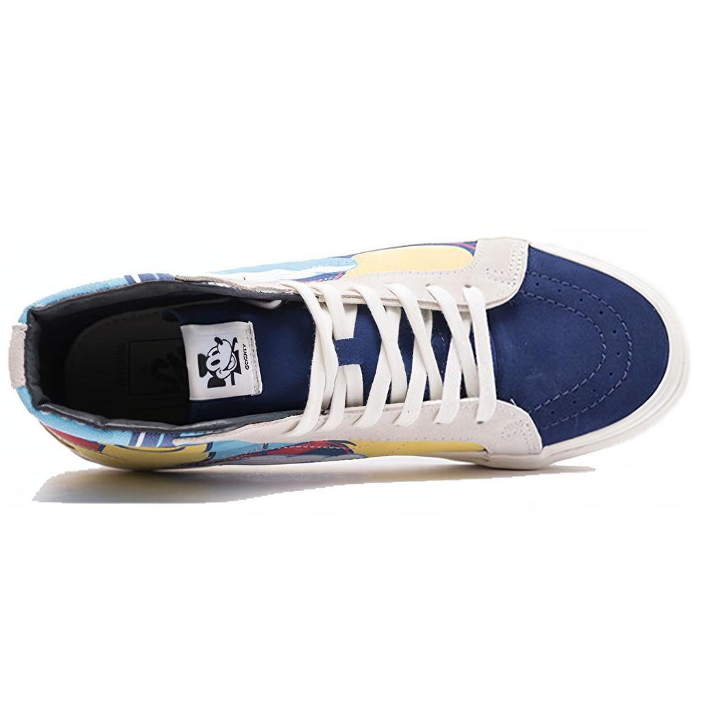 Vans Disney X Sapatos de Skate Retrô Sk8 Cano Alto Tênis Unissex Azul Amarelo VN0A38FYRNO1