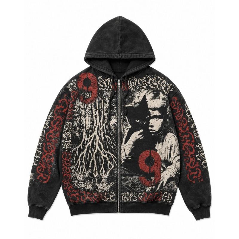 Street Hip Hop Flamme 3D-Druck Reißverschluss Hoodie Lockerer Schnitt Jugend Freizeit Winter Sweatshirt