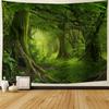 Misty Forest Tapestry Green Tree In Jungle Forest Tapestries Wall Hanging Nature Scenery Woodland Backdrop for Living Room Bedro
