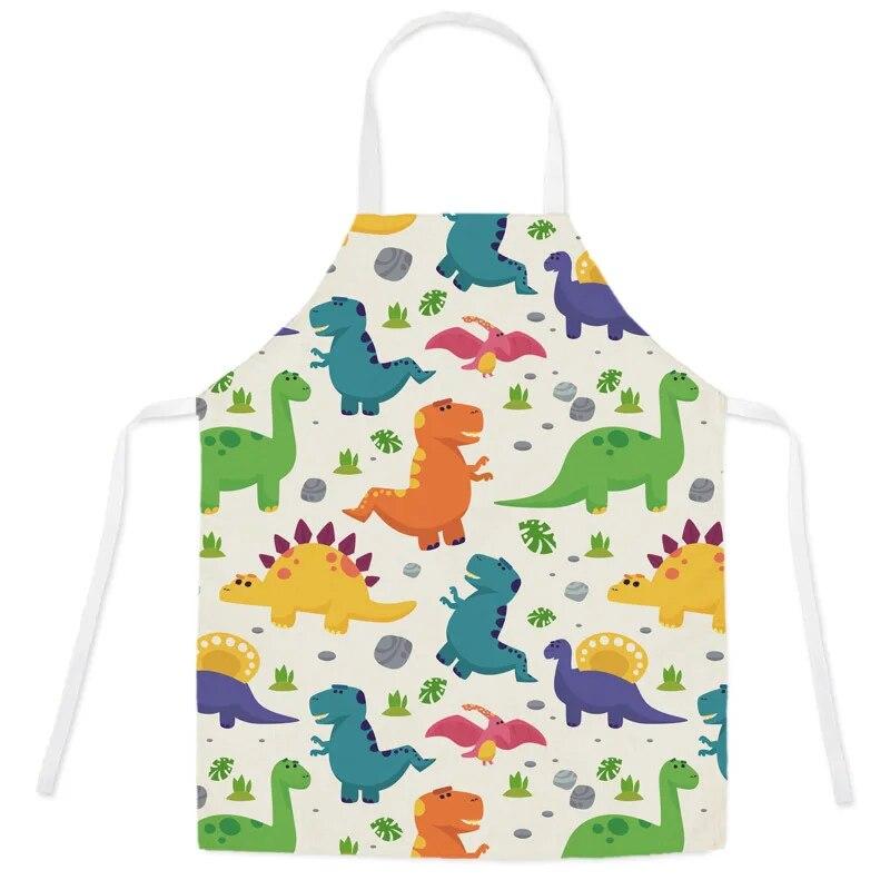Cute Cartoon Dinosaur Apron Children's Kitchen Cooking Linen Apron Adult Children Bib Apron Cleaning Apron 47X38CM 68X55CM