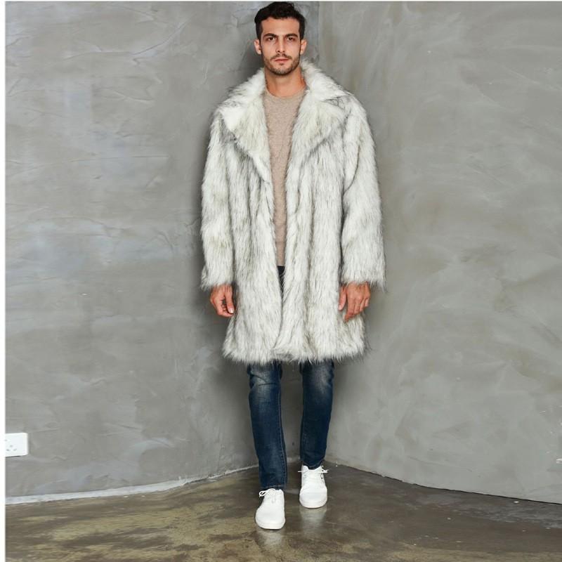 Herre Faux Fur Krage Blazer Jakke Tykk Varm Mellomlang Streetwear Vinterjakke