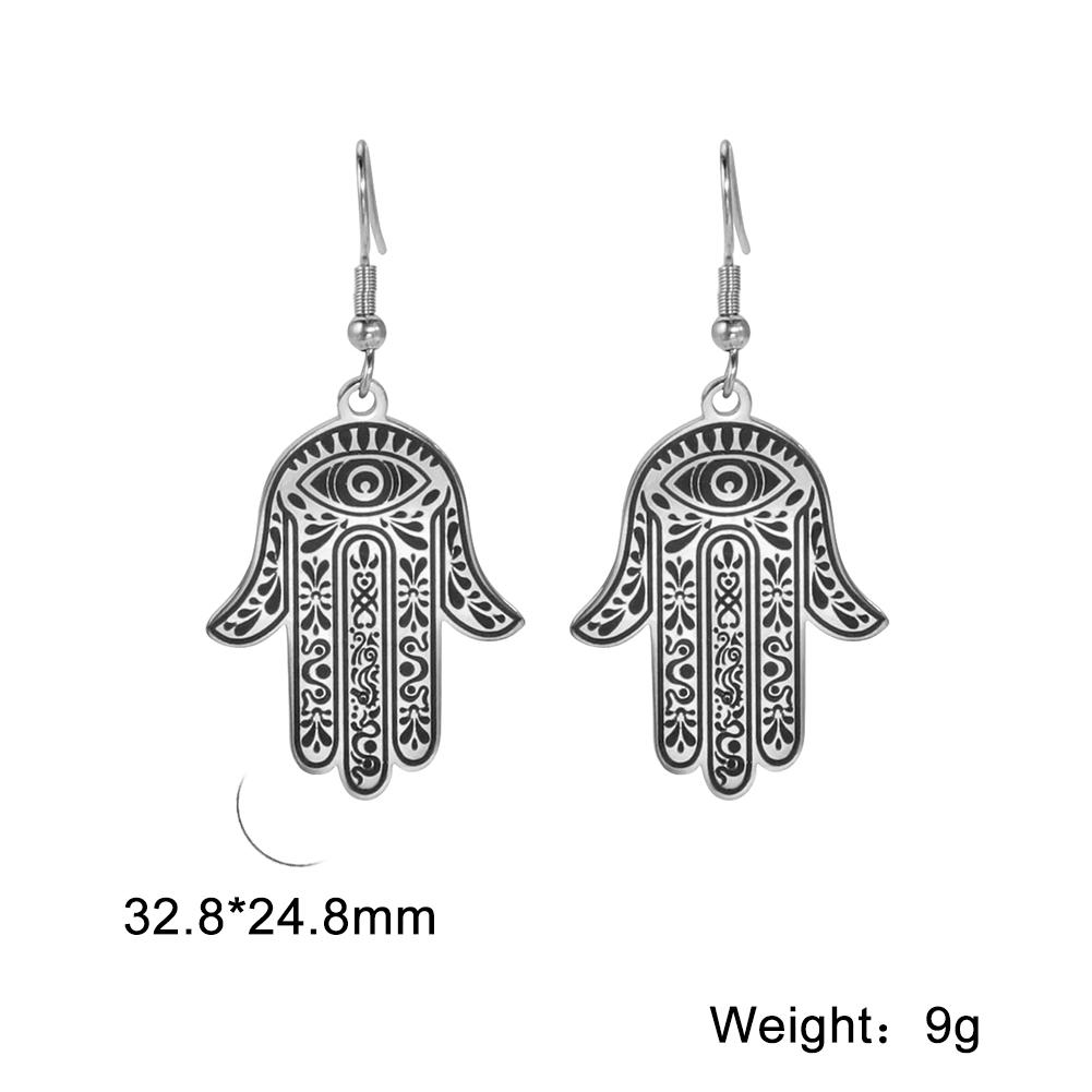 Dawapara Hamsa Hand Dangle Earrings Filigree Evil Eye Fatima Hand Evil Eye Pendant Stainless Steel Je Jewelry