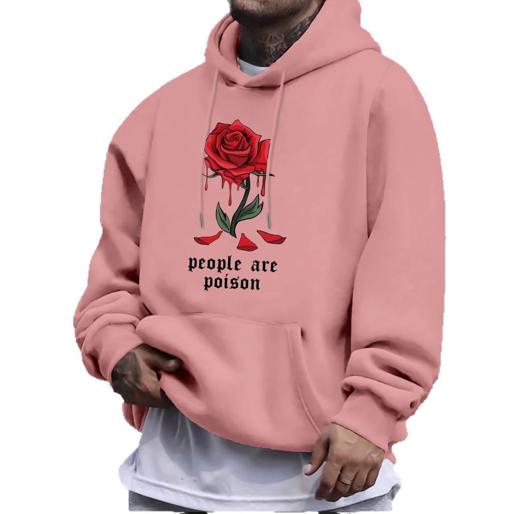 Dark Blood Rose Print Hooded Sweater Men's Street Loose Couple Hoodie