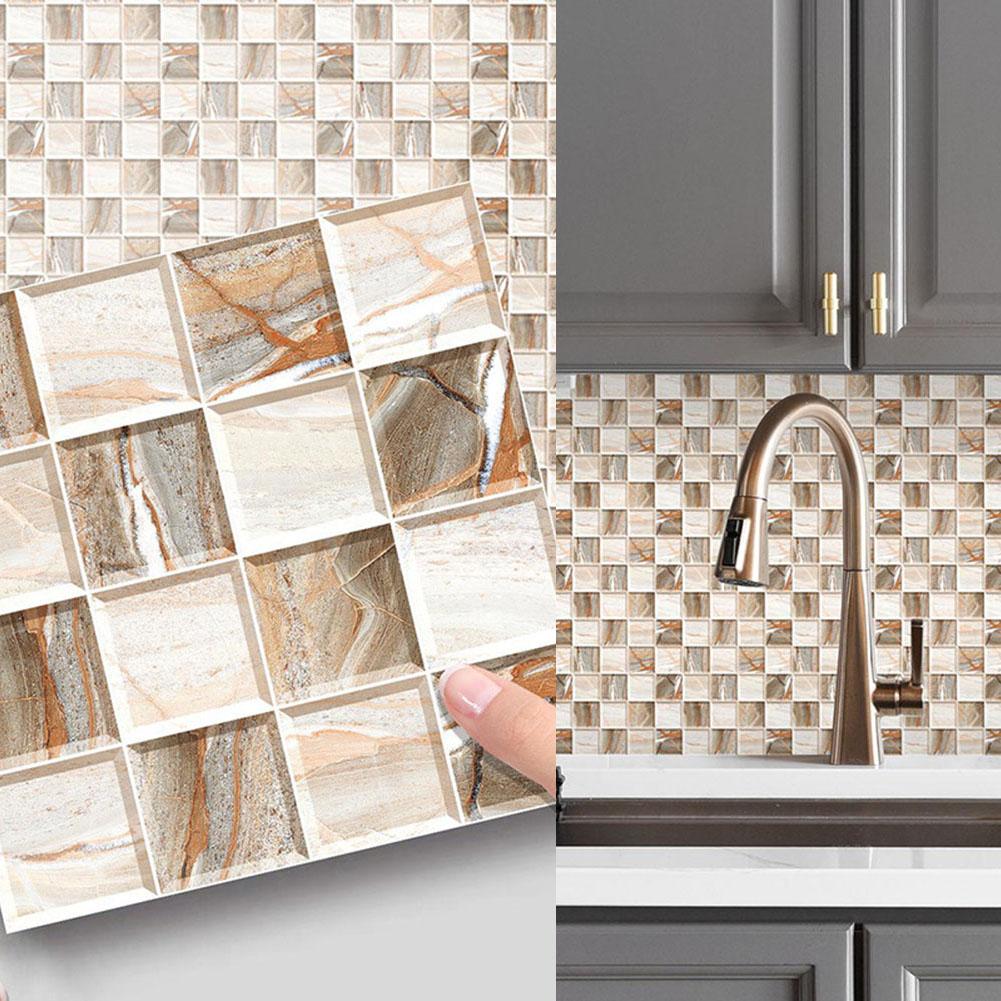 10Pcs Waterproof Decorative Tile Stickers PVC Material for Kitchen and Bathroom 10*10cm Size Easy Clean and Installation