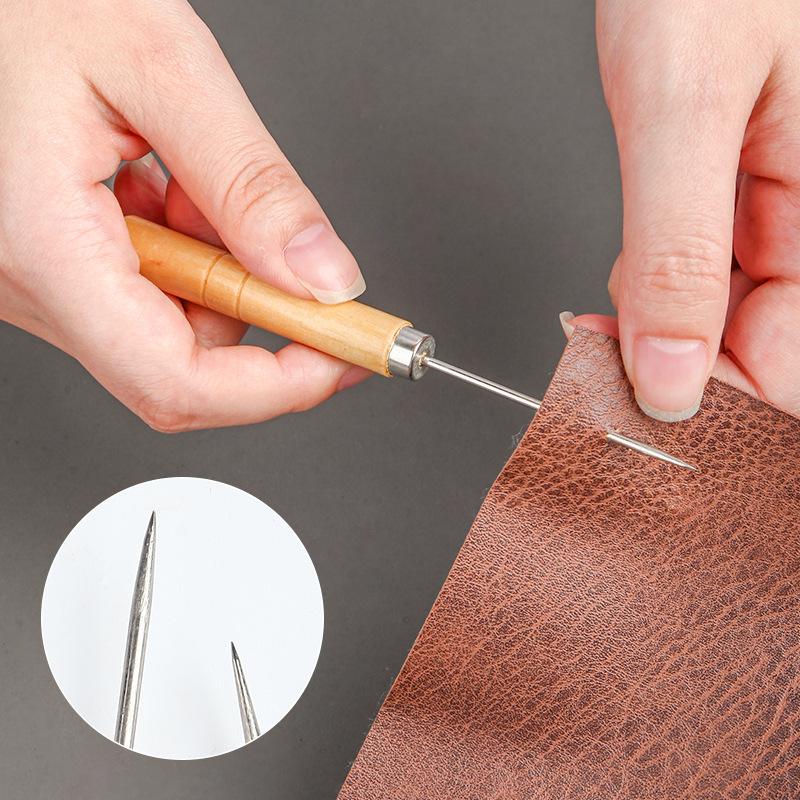 Straight Sewing Awl With Wooden Handle Leather Piercing Tool Shoemaker Shoe Sole Stitching DIY Handmade Craft Accessory