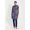 Women's Navy Blue Patterned Lycra Fully Covered Hijab Swimsuit