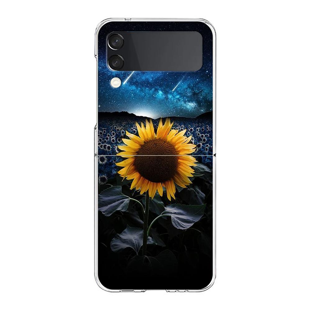 Phone Case For Samsung Galaxy Z Flip 3 4 5 Hard Folding Clear PC For Samsung Z Flip 6 Back Cover Beautiful Yellow Sunflower