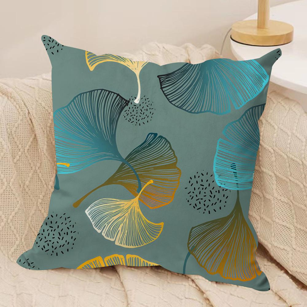 Chinese Style Ginkgo Leaf Cushion Cover Silky Short Plush Invisible Zipper Dustproof Sofa Pillow Case for Home Decor