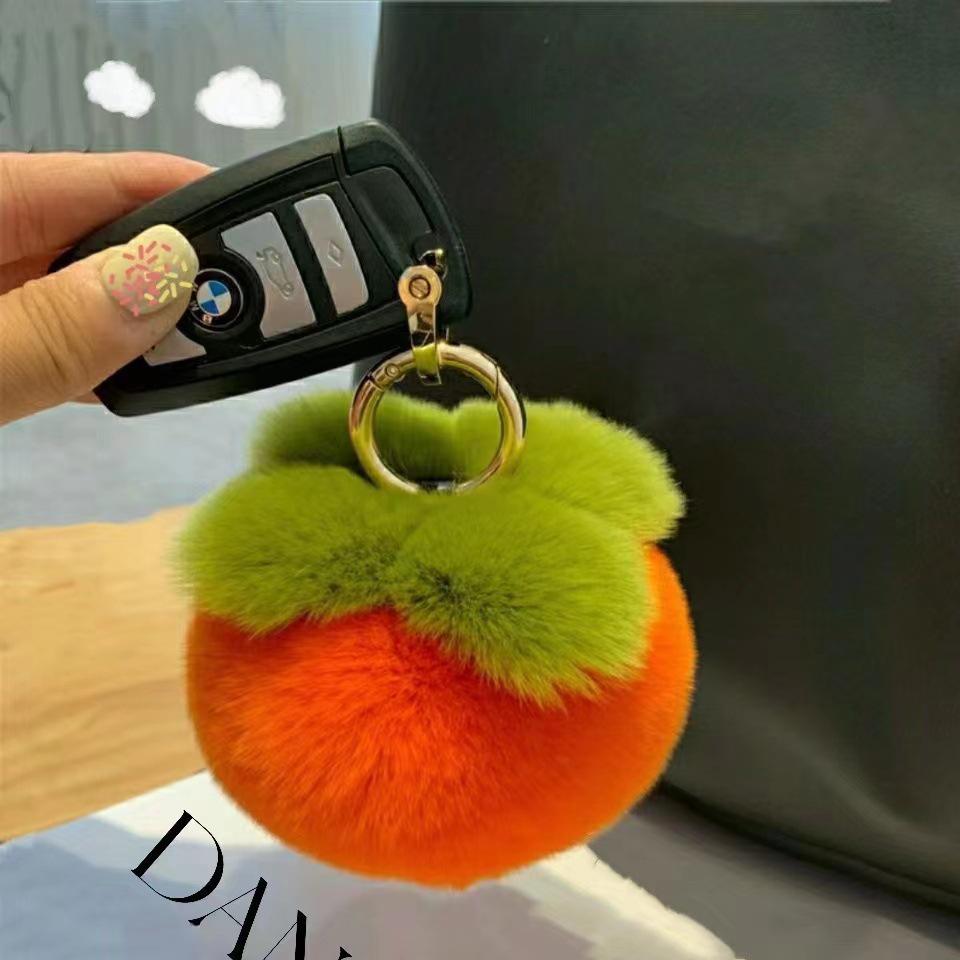 Imitation Rex Rabbit Fur Persimmon Keychain - Cute Plush Pendant Bag Accessory