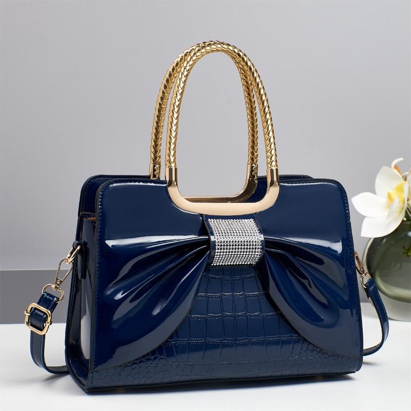 2026 Nieuwe Dames Luxe Designer Glanzende Lederen Avond Handtassen Dames Crossbody Schoudertas Fashi Diamant Strik Tassen
