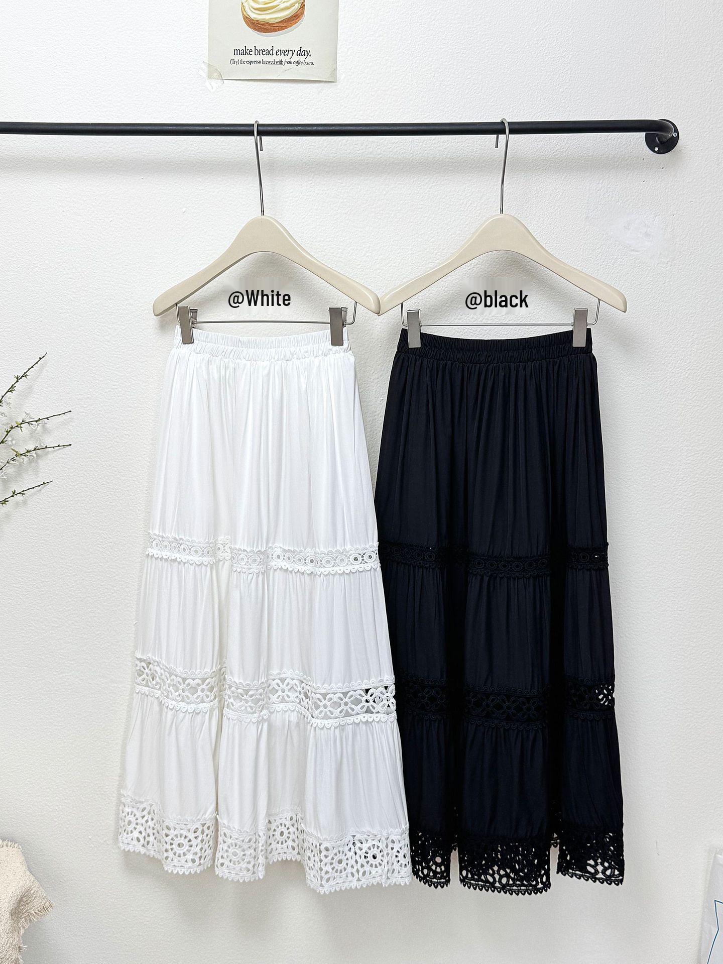 

2026 Spring/Summer French Style Crochet Midi Skirt with Elastic Waist One Size білий