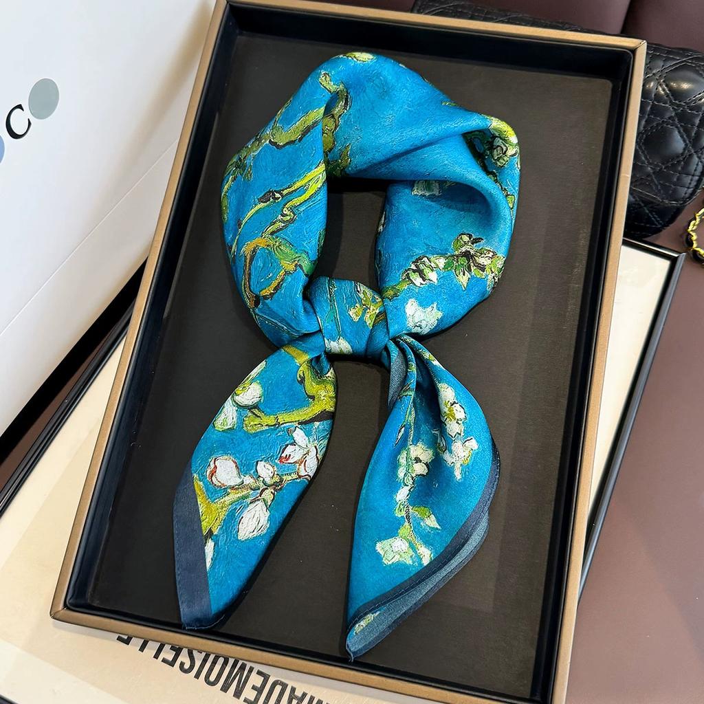 Fashion 100% Nature Real Silk Square Scarf Women Female Foualrd Neckerchief Summer Beach Scarves Shawl Bandana Hijab Pashmina