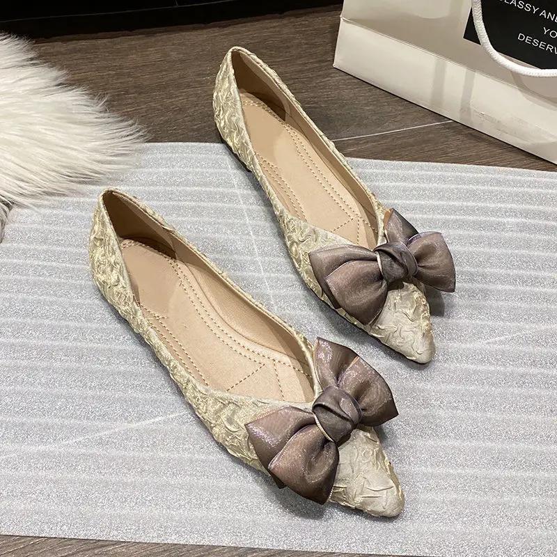 

Модные Элегантные Вечерние Стильные Сатиновые Морщины Женские Балетки Одинарные с Бантом Тренд 2025 Слипоны Повседневная Популярная Обувь Женская Обувь 35